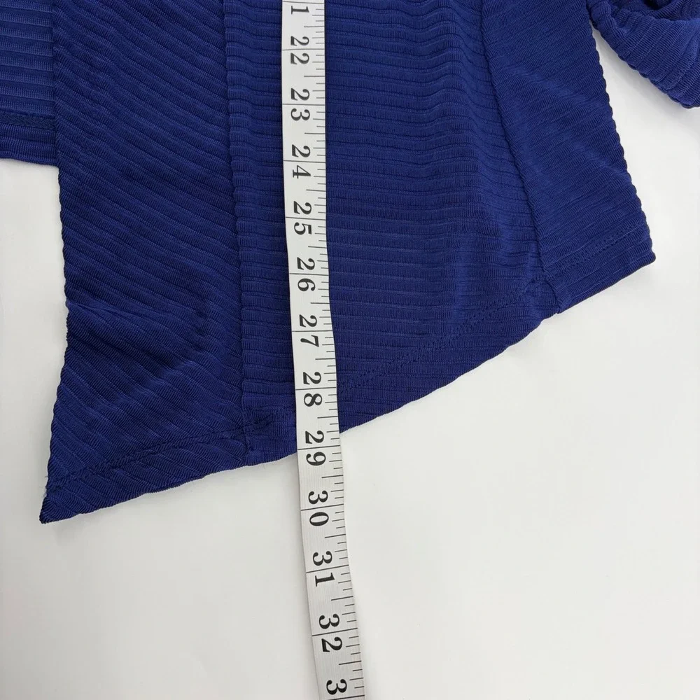 Chico's Travelers Womens 0 Small Blue Open Front Cardigan Ribbed Draped Jacket